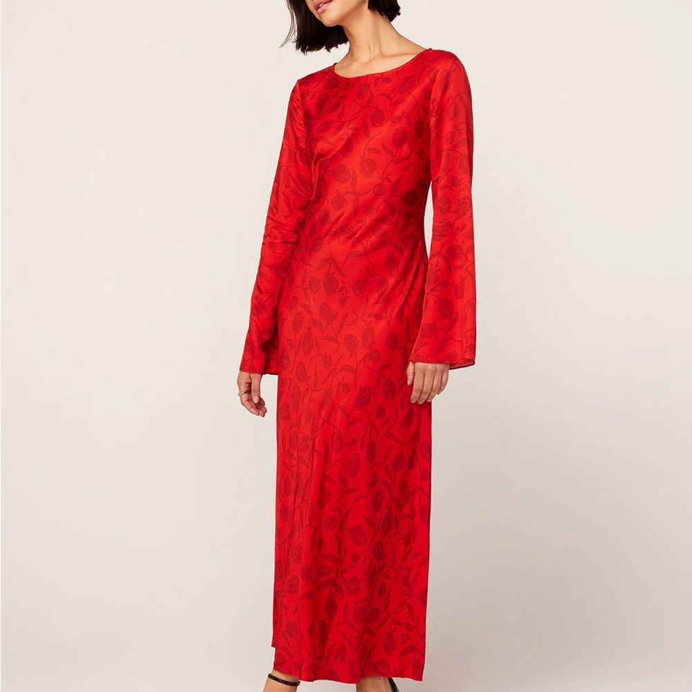 Red Bell Sleeve Bateau Neck Maxi Gown